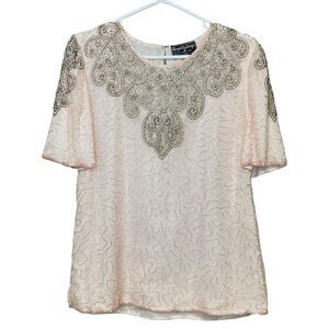 Vintage Regal Feeling beaded pink blouse size S